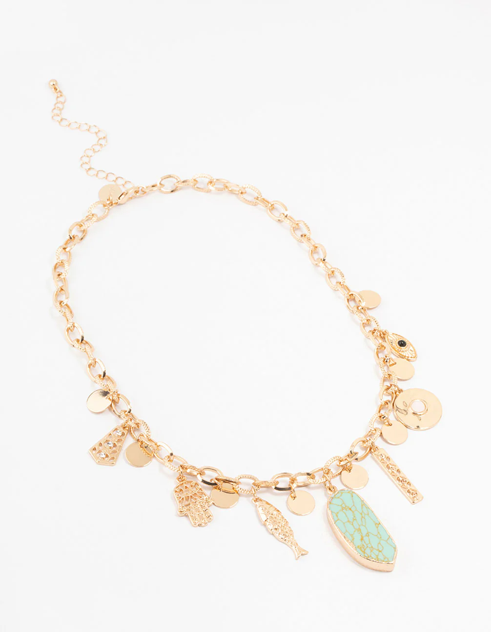 Gold & Aqua Mixed Charm Necklace - Image 2