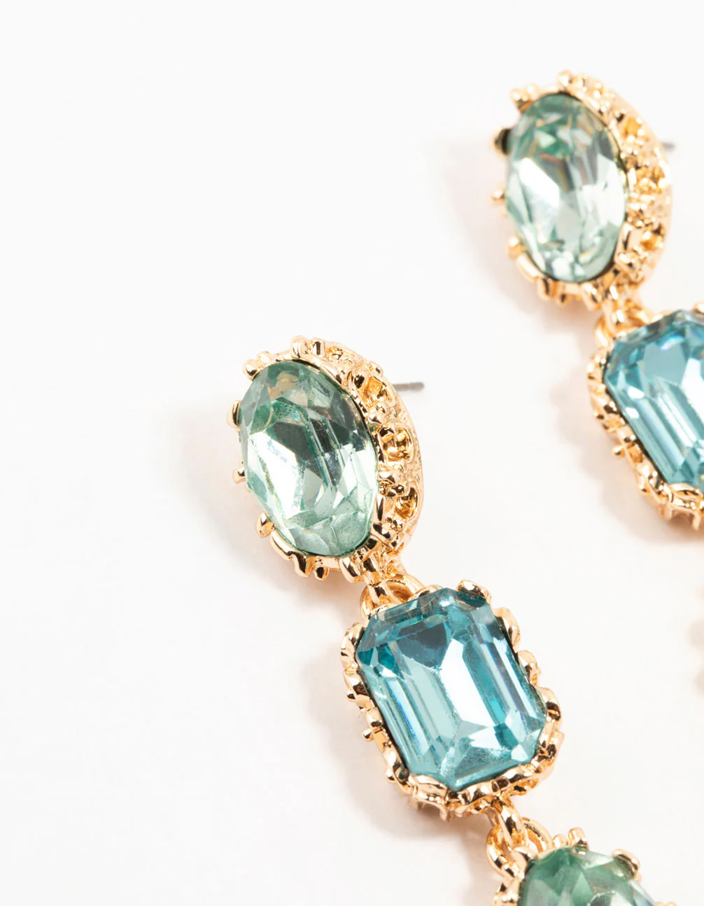 Gold & Aqua Mixed Shape Diamante Drop Earrings - Image 2