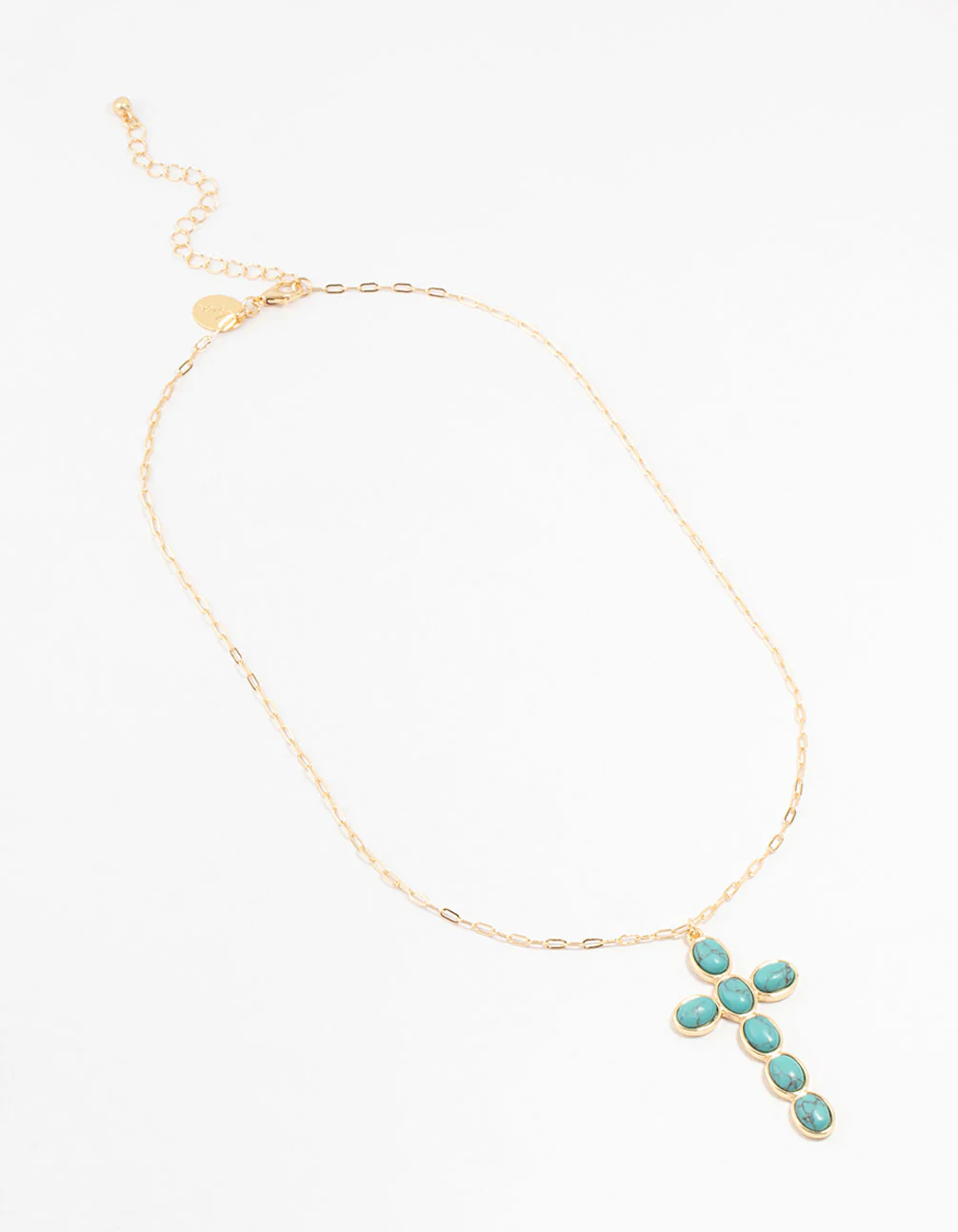 Gold Aqua Semi Precious Turquoise Cross Pendant Necklace - Image 2
