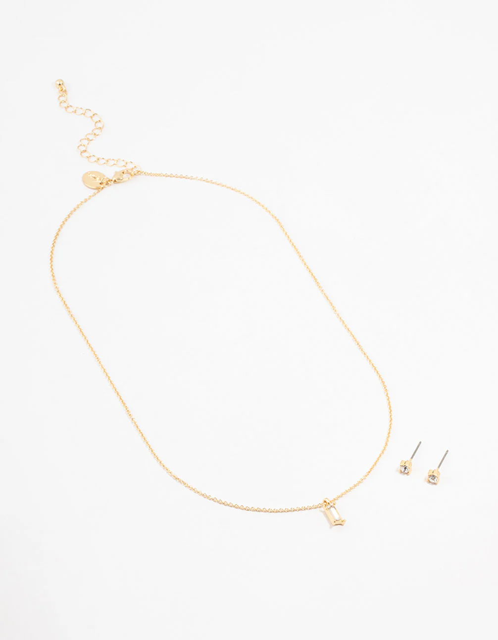 Gold Plated Baguette Necklace & Stud Earrings Set - Image 2