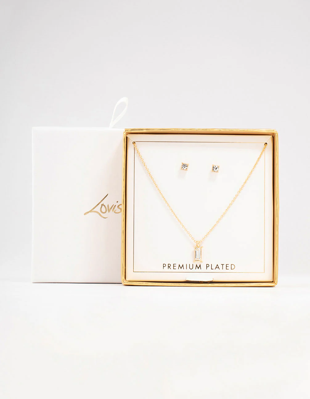 Gold Plated Baguette Necklace & Stud Earrings Set - Image 3