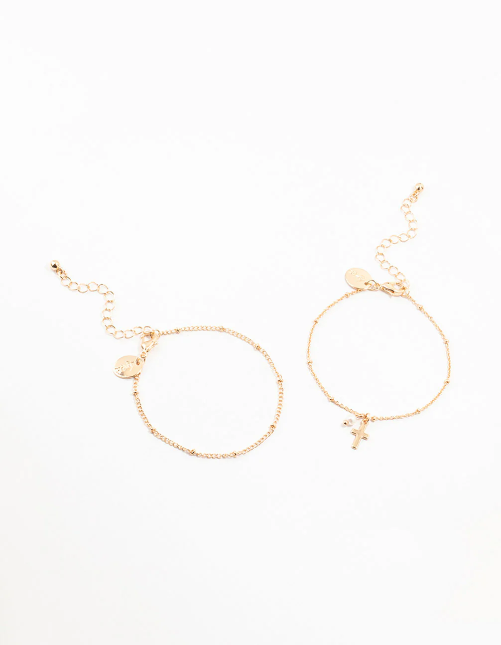 Gold Ball & Diamante Cross Bracelets 2-Pack