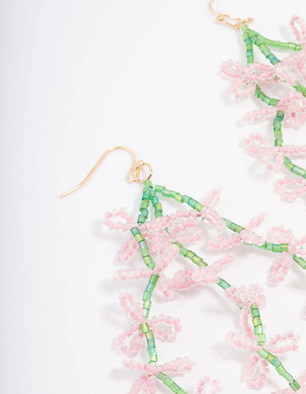 Gold Beaded Flower Drop Earrings - Image 2
