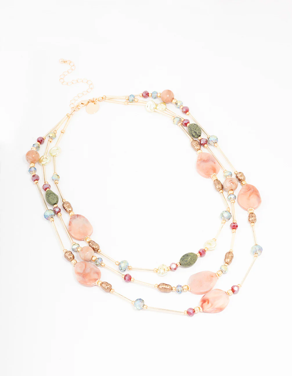 Gold Beaded Mixed Stone Layered Necklace - Image 2