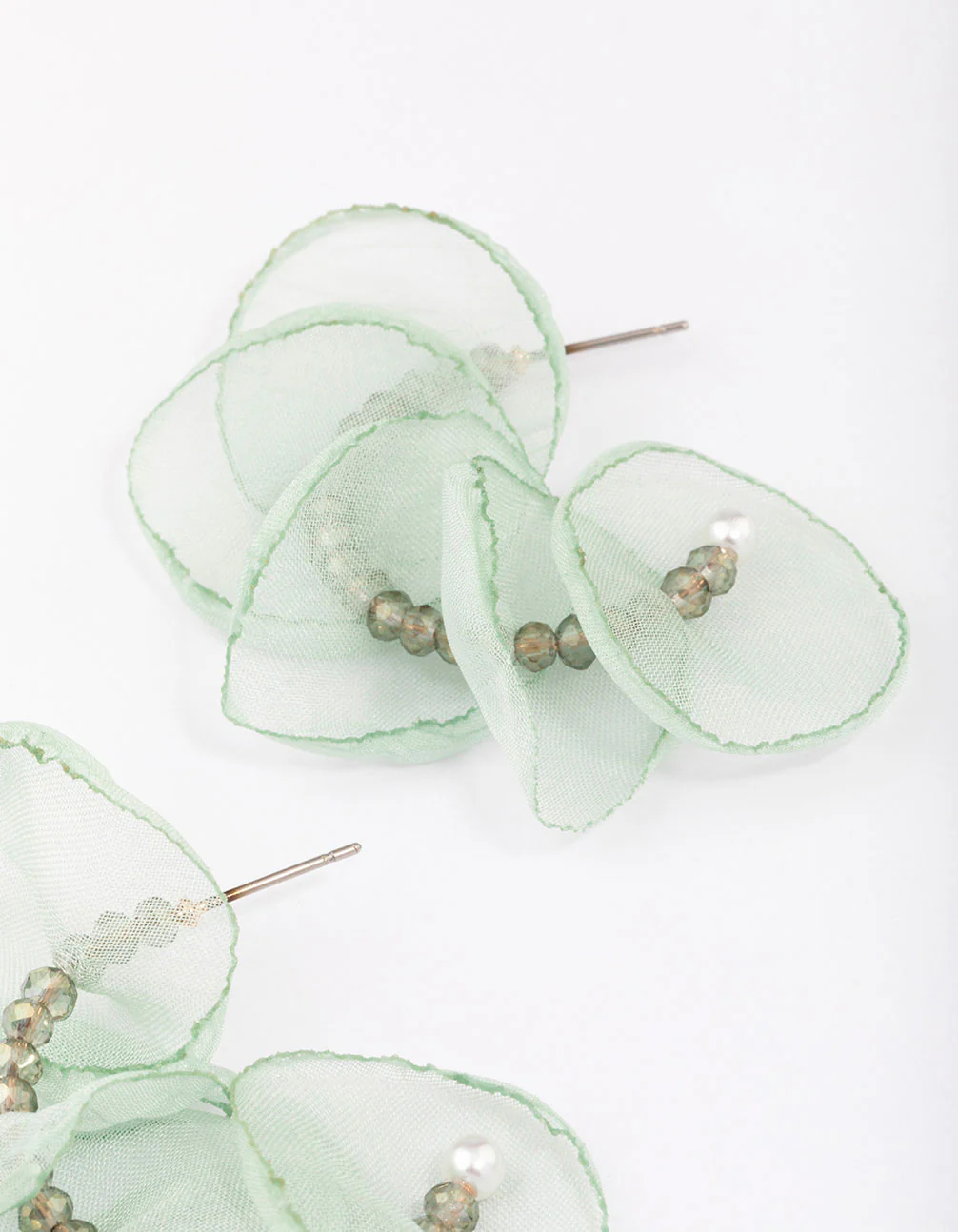Gold Beaded Teal Petal Hoop Earrings - Image 3