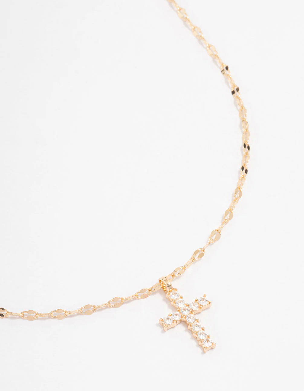Gold Bezel Diamante Cross Pendant Necklace - Image 2