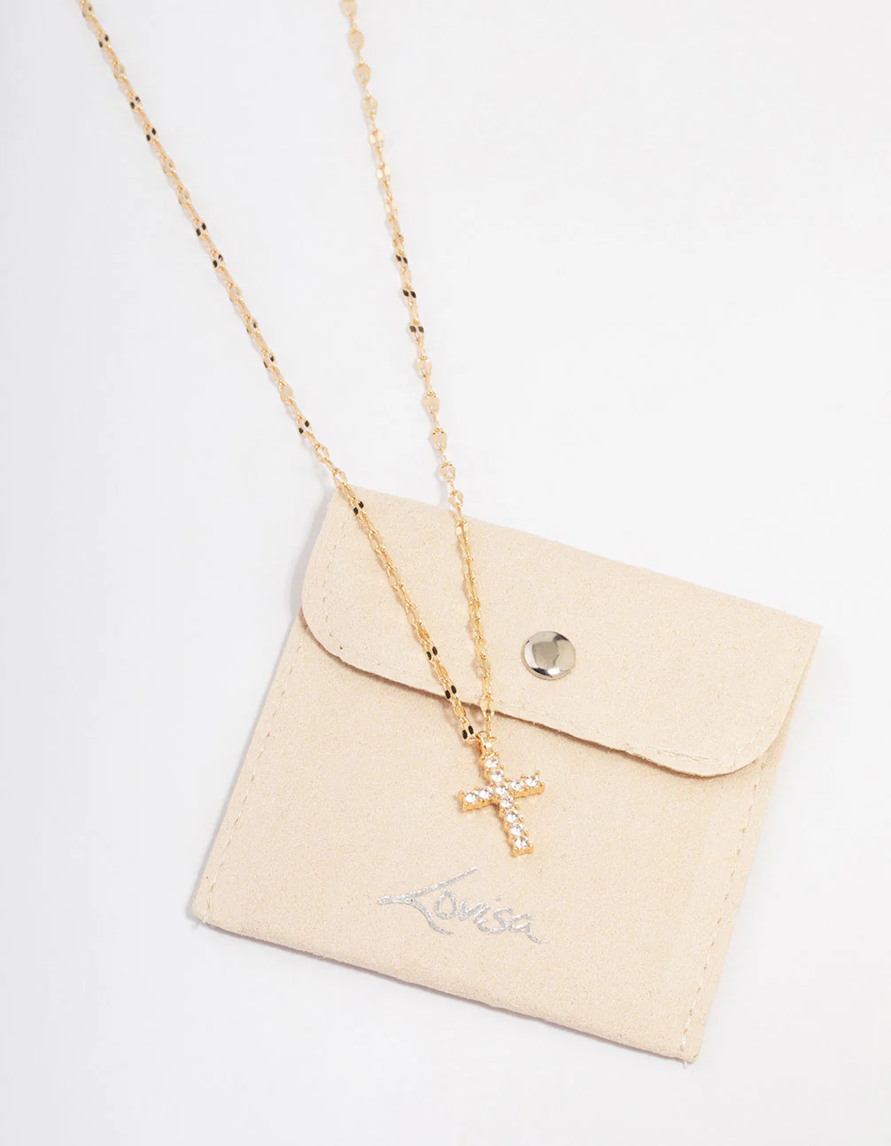 Gold Bezel Diamante Cross Pendant Necklace - Image 4