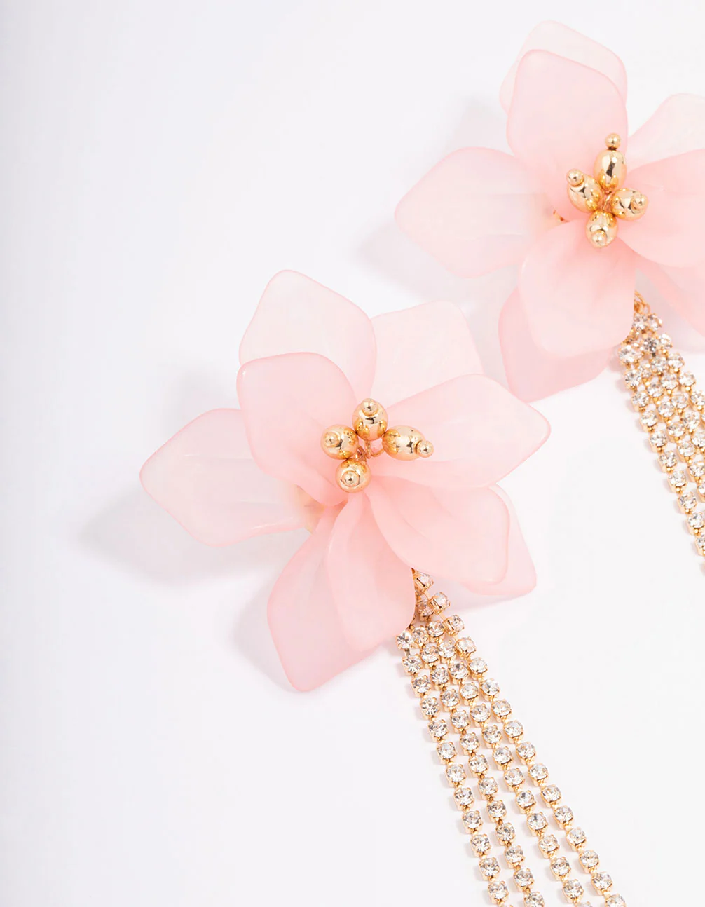 Gold Big Flower Cup Chain Drop Earrings - Image 2