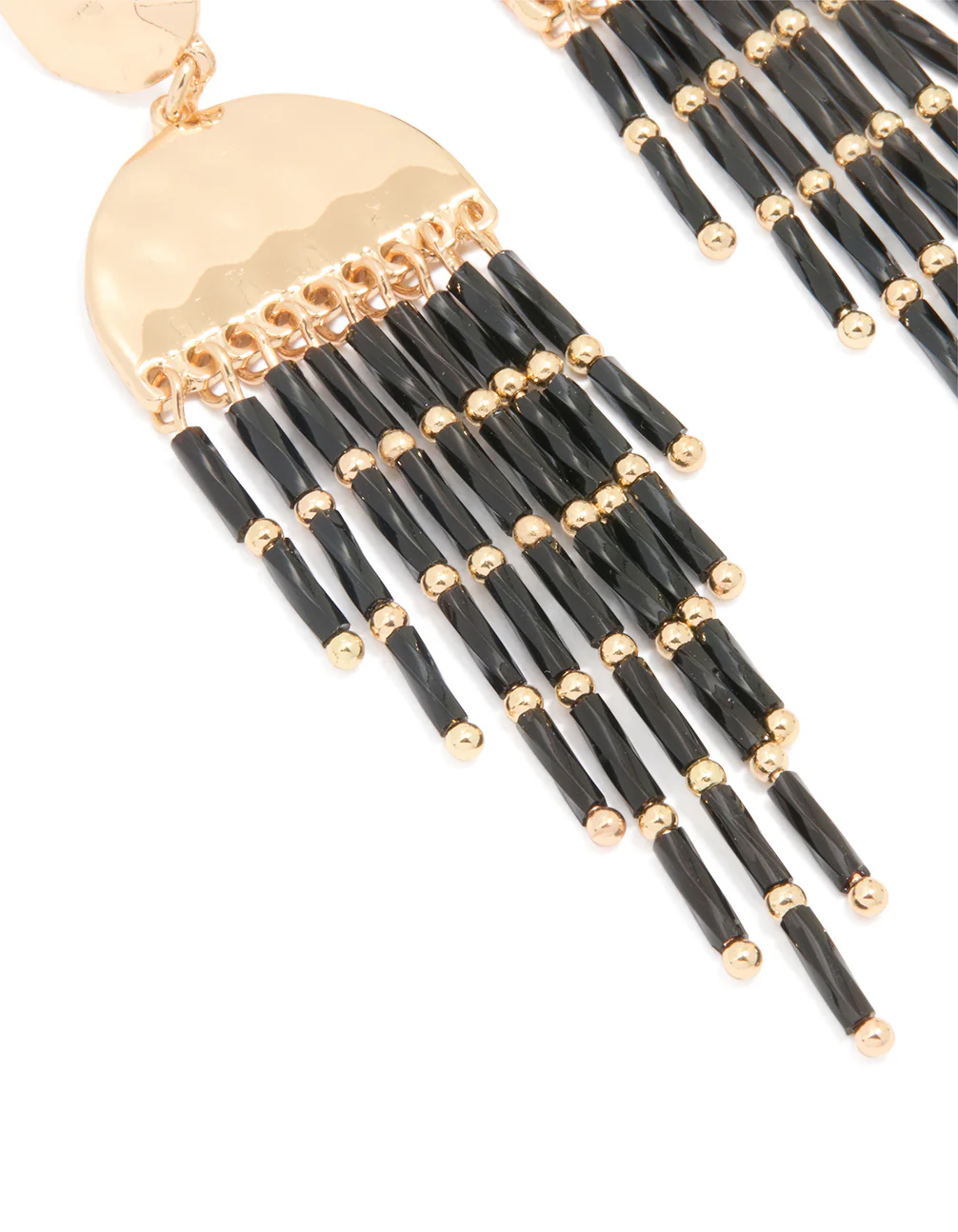Gold Black Beaded Fountain Drop Earrings - Image 3