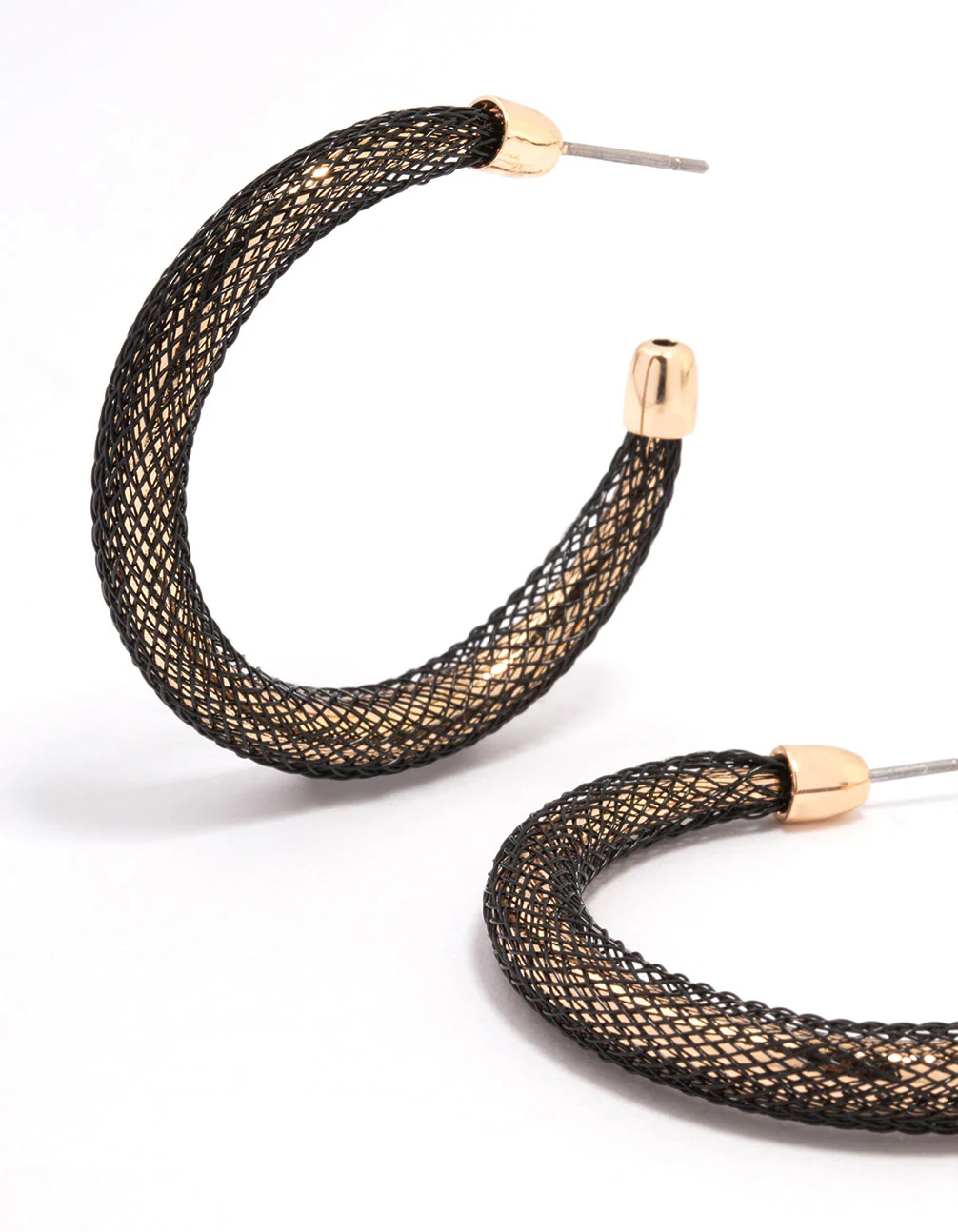 Gold & Black Mesh Bold Hoop Earrings - Image 2