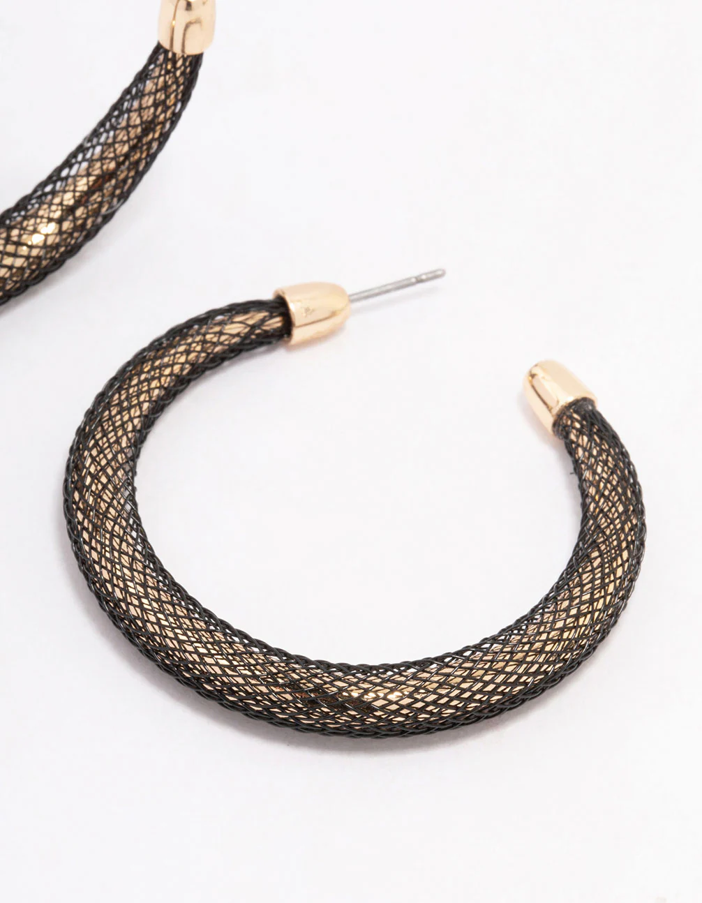 Gold & Black Mesh Bold Hoop Earrings - Image 3