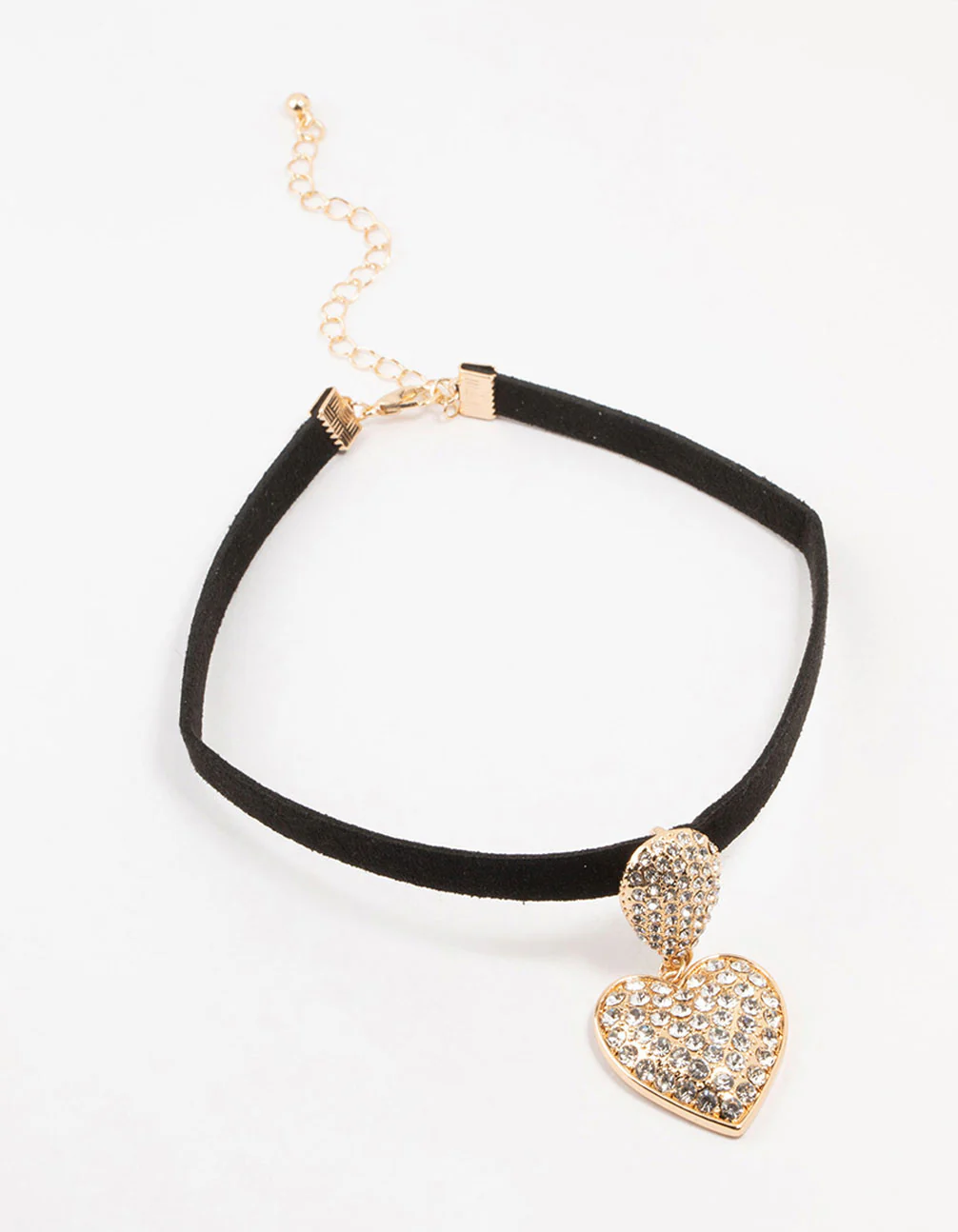 Gold & Black Pave Diamante Heart Choker