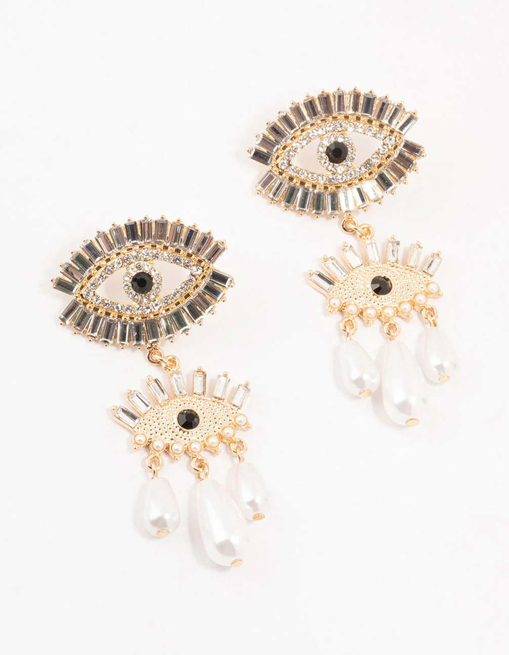 Gold & Black Pearl Evil Eye Drop Earrings