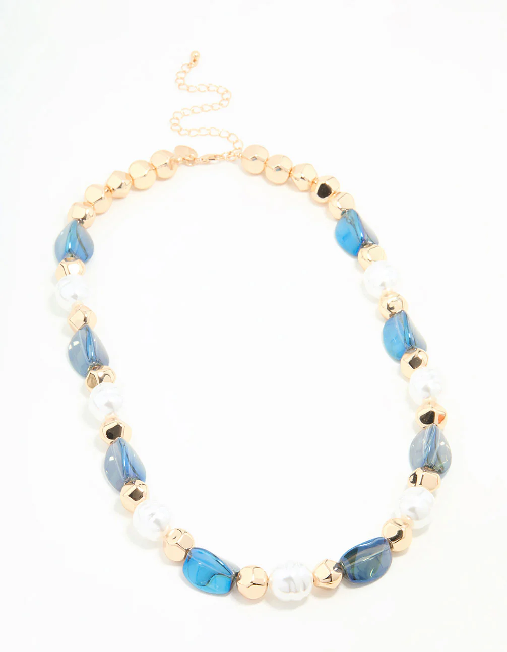 Gold Blue Beaded Short Necklace - Image 4