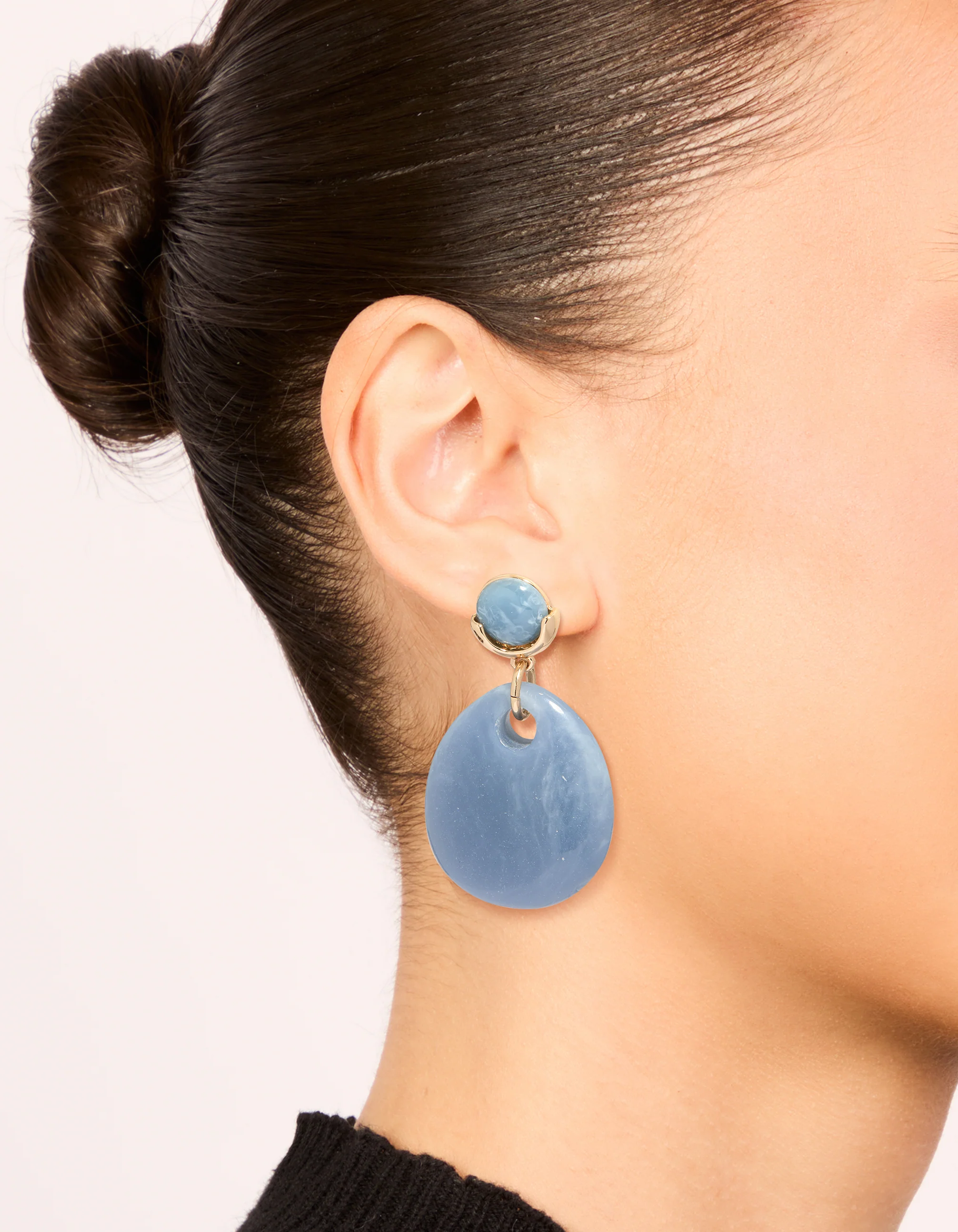 Gold Blue Beaded Teardrop Drop Earrings