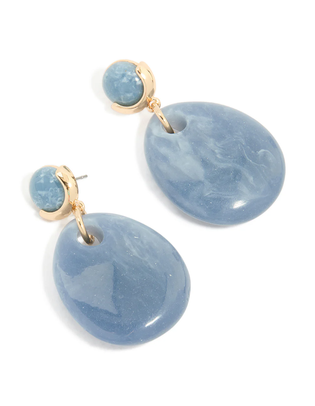 Gold Blue Beaded Teardrop Drop Earrings - Image 2