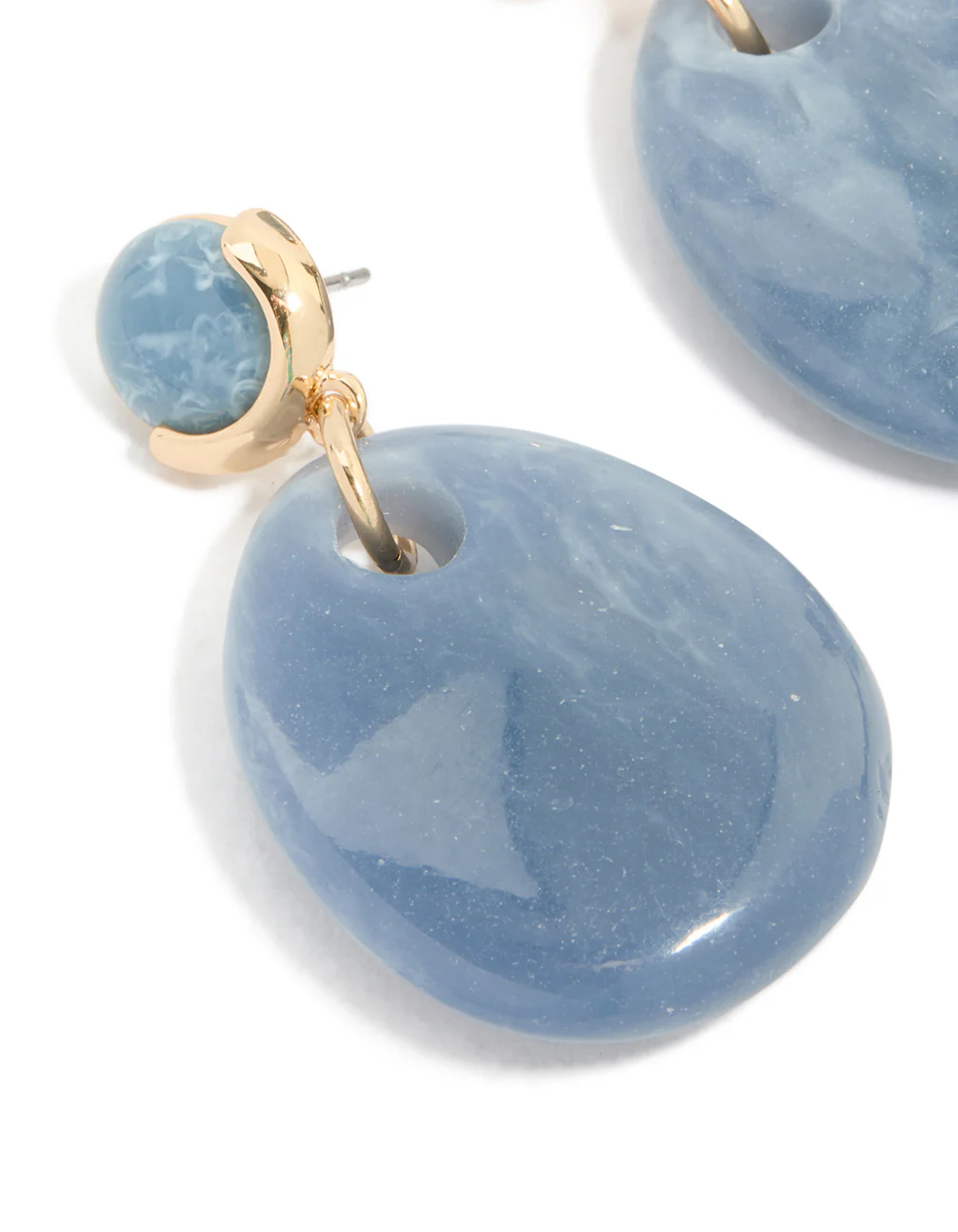 Gold Blue Beaded Teardrop Drop Earrings - Image 4