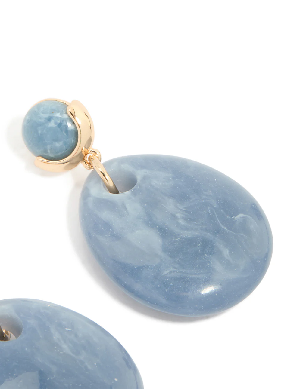 Gold Blue Beaded Teardrop Drop Earrings - Image 5