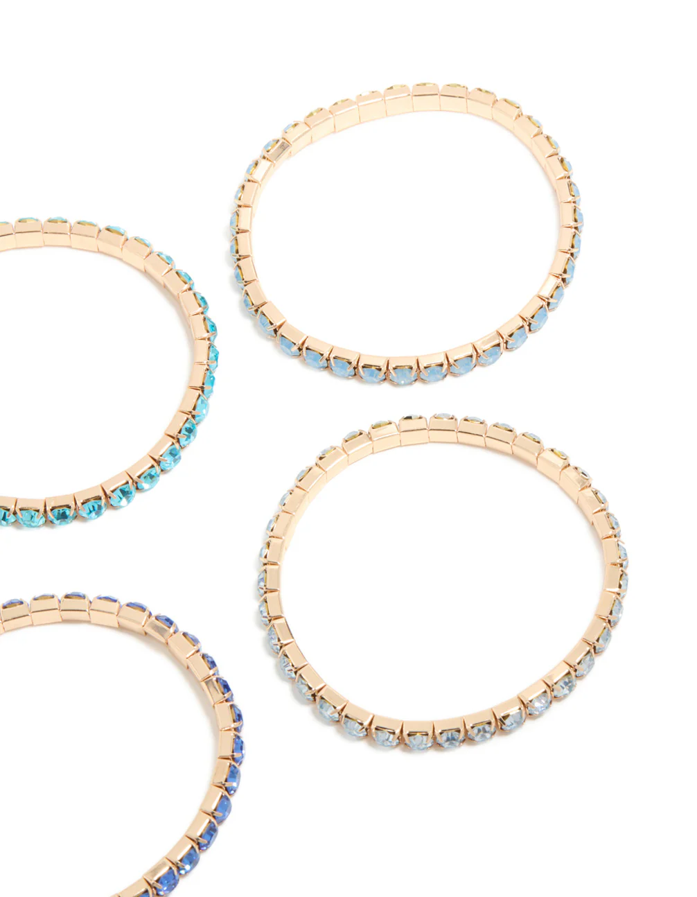 Gold Blue Diamante Cup Chain Stretch Bracelets 5-Pack - Image 3