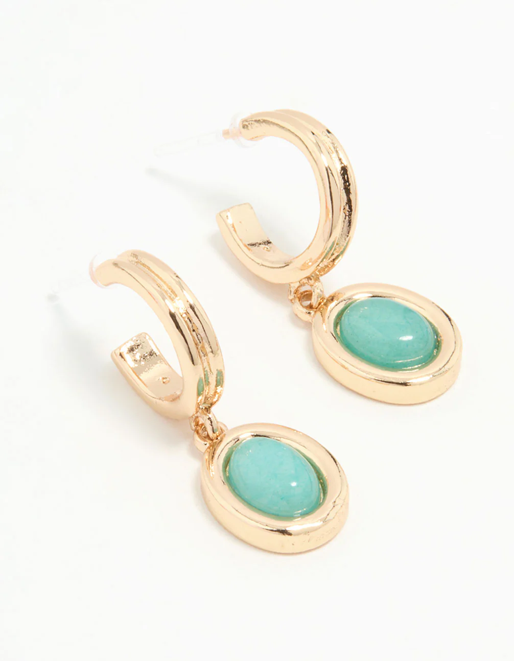 Gold Blue Gem Hoop Earrings