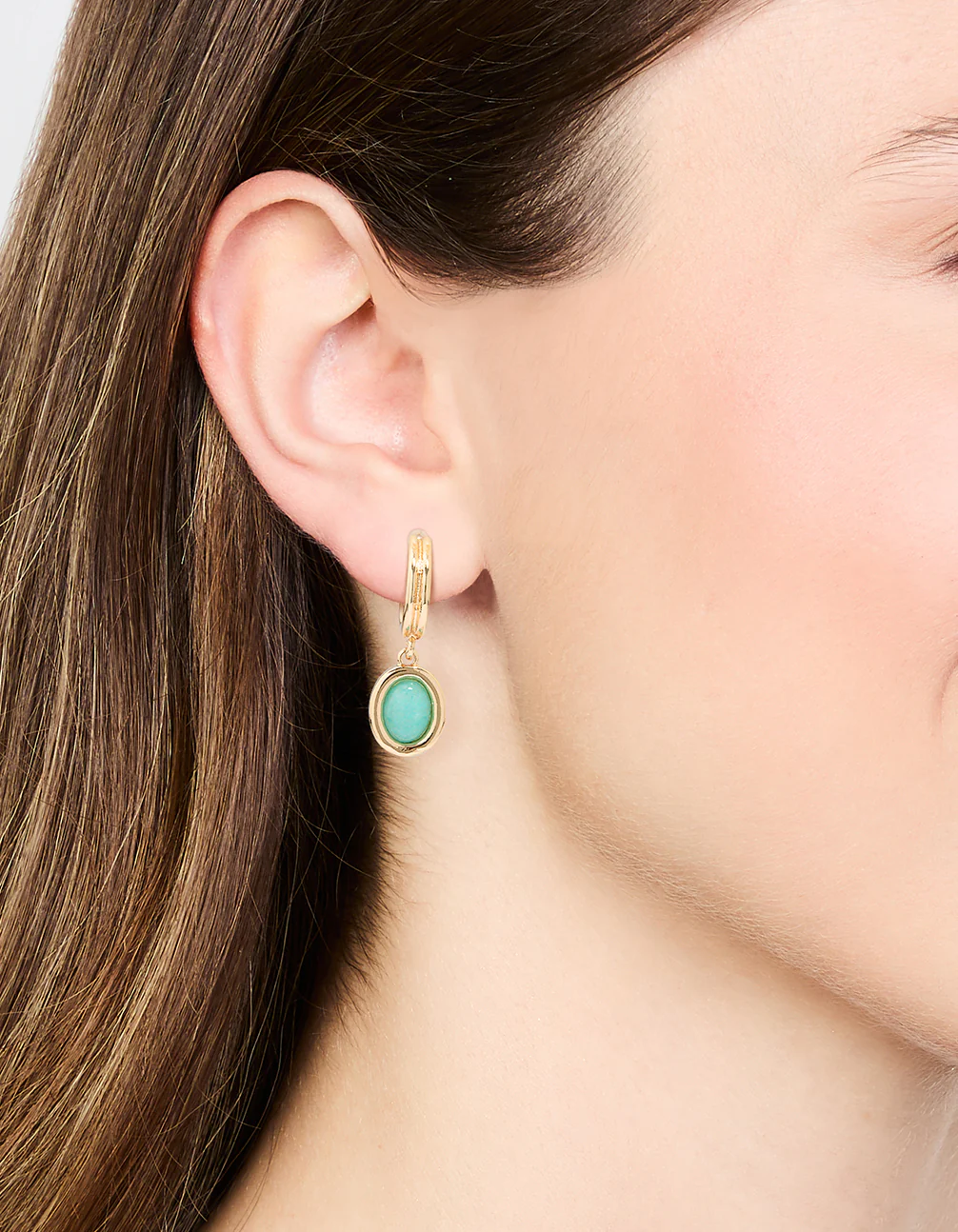 Gold Blue Gem Hoop Earrings - Image 2