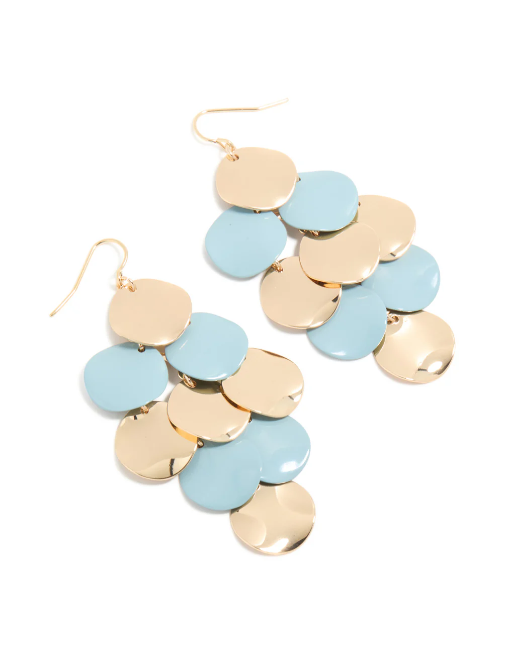 Gold & Blue Layered Disc Drop Earrings - Image 2