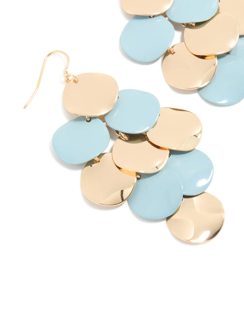 Gold & Blue Layered Disc Drop Earrings - Image 4