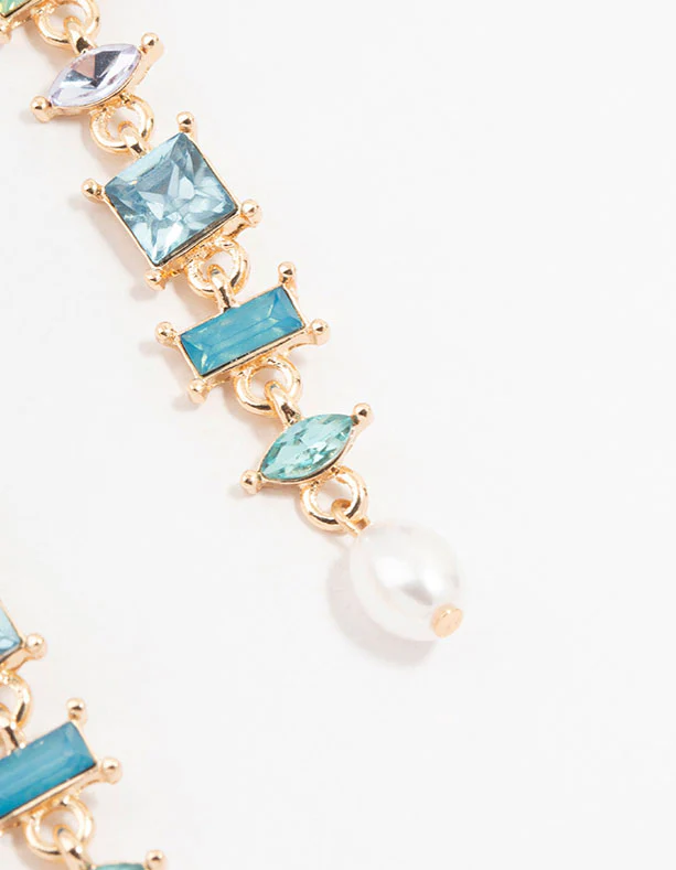 Gold & Blue Mixed Shape Square Drop Earrings - Image 3