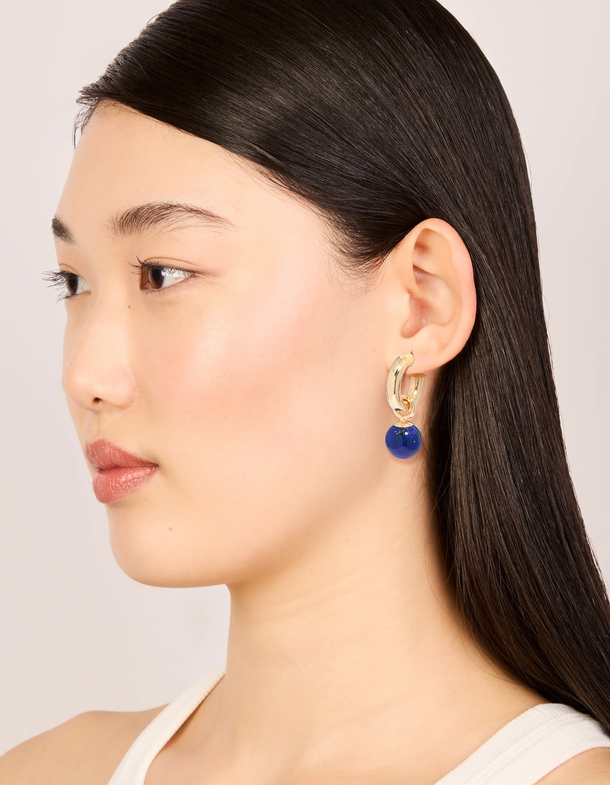 Gold & Blue Small Beaded Open Hoop Earrings - Image 3