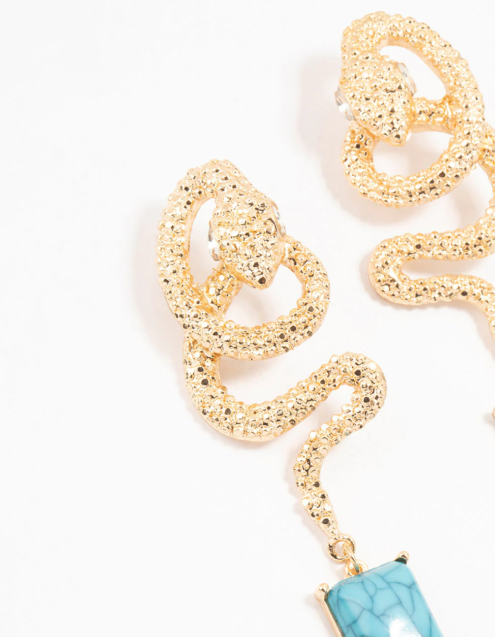 Gold & Blue Snake Stone Drop Earrings - Image 2
