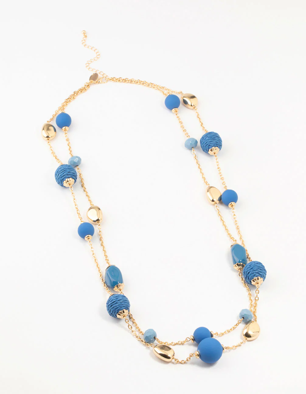 Gold & Blue Straw Beads Necklace - Image 2