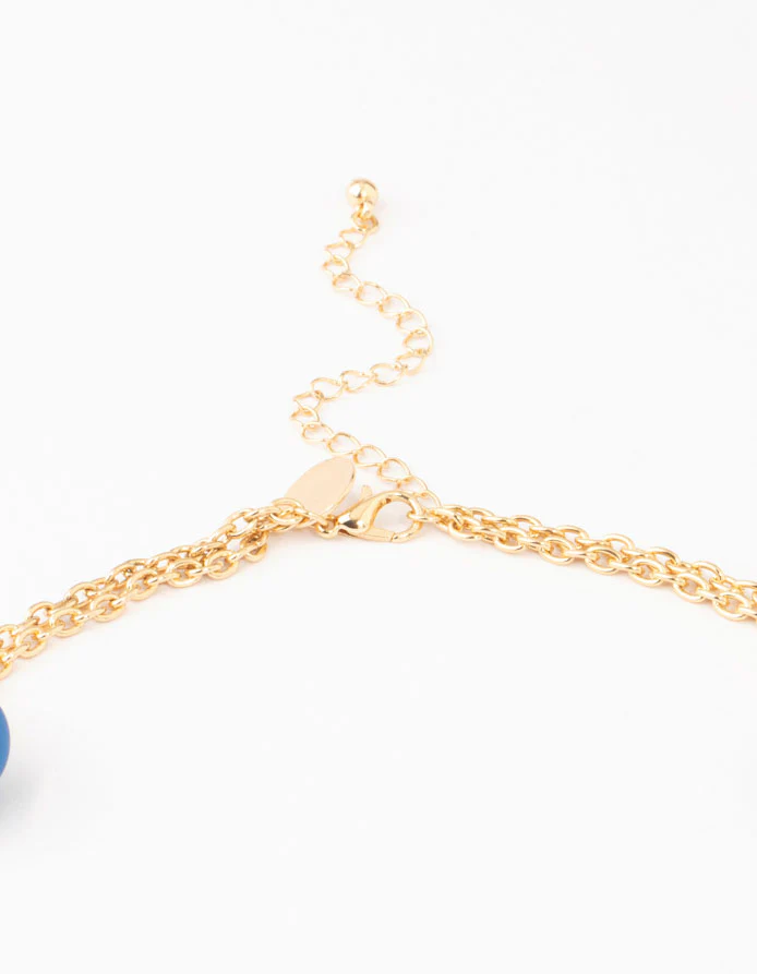 Gold & Blue Straw Beads Necklace - Image 3
