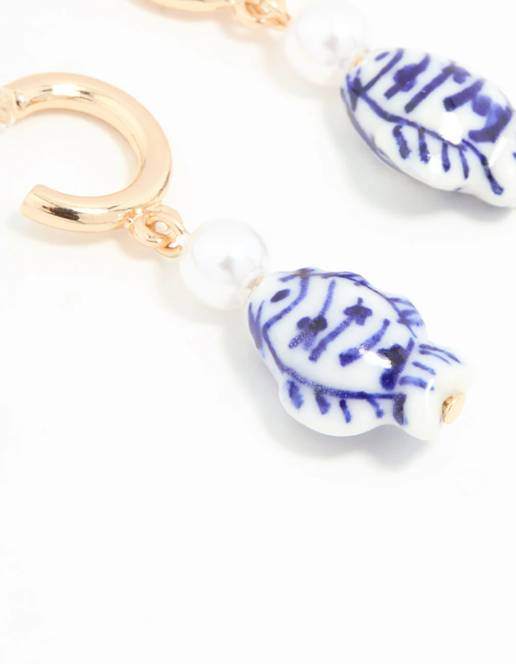 Gold Blue & White Fish Hoop Earrings - Image 4