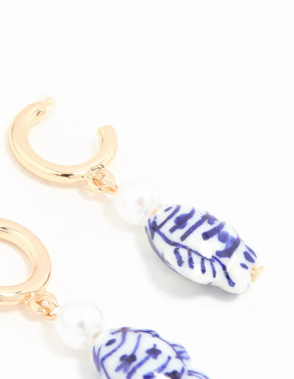 Gold Blue & White Fish Hoop Earrings - Image 5