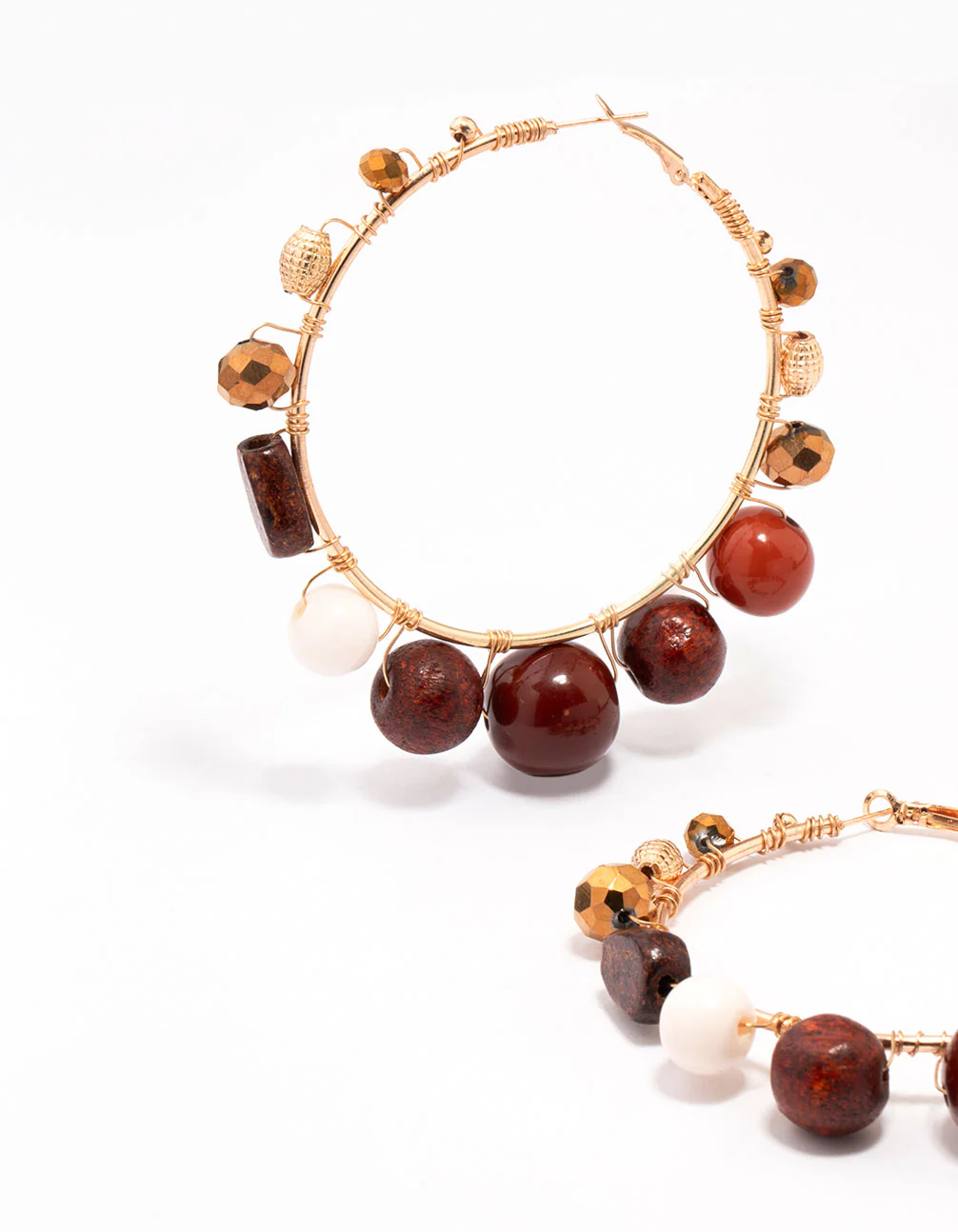 Gold Bold Beaded Wide Hoop Earrings - Image 2