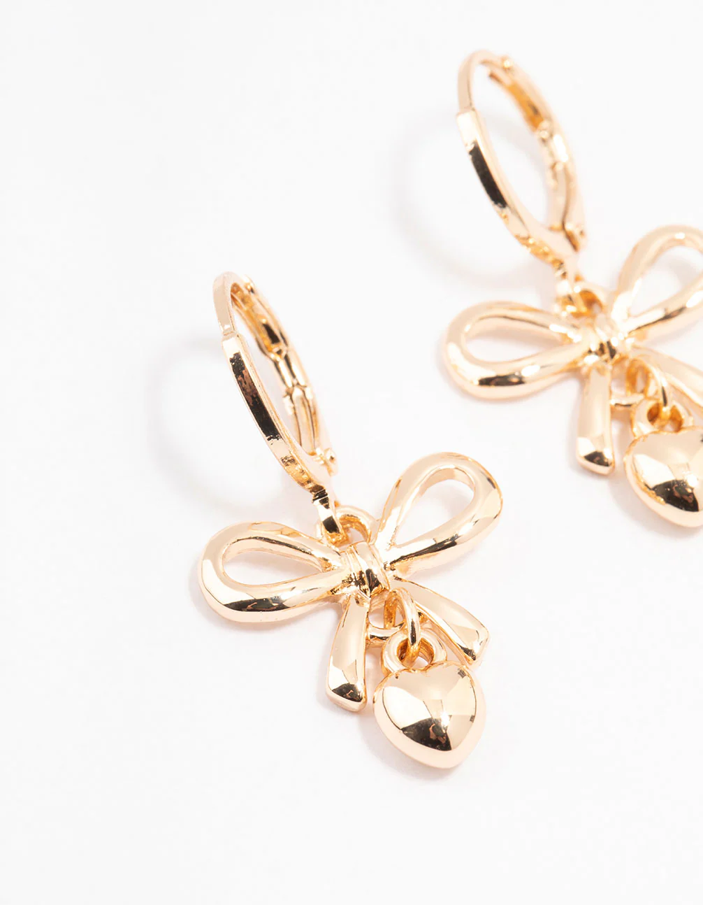 Gold Bow & Heart Drop Huggie Earrings - Image 2