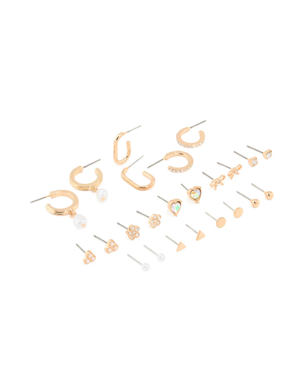 Gold Bow Flower Hoop & Stud Earrings 12-Pack
