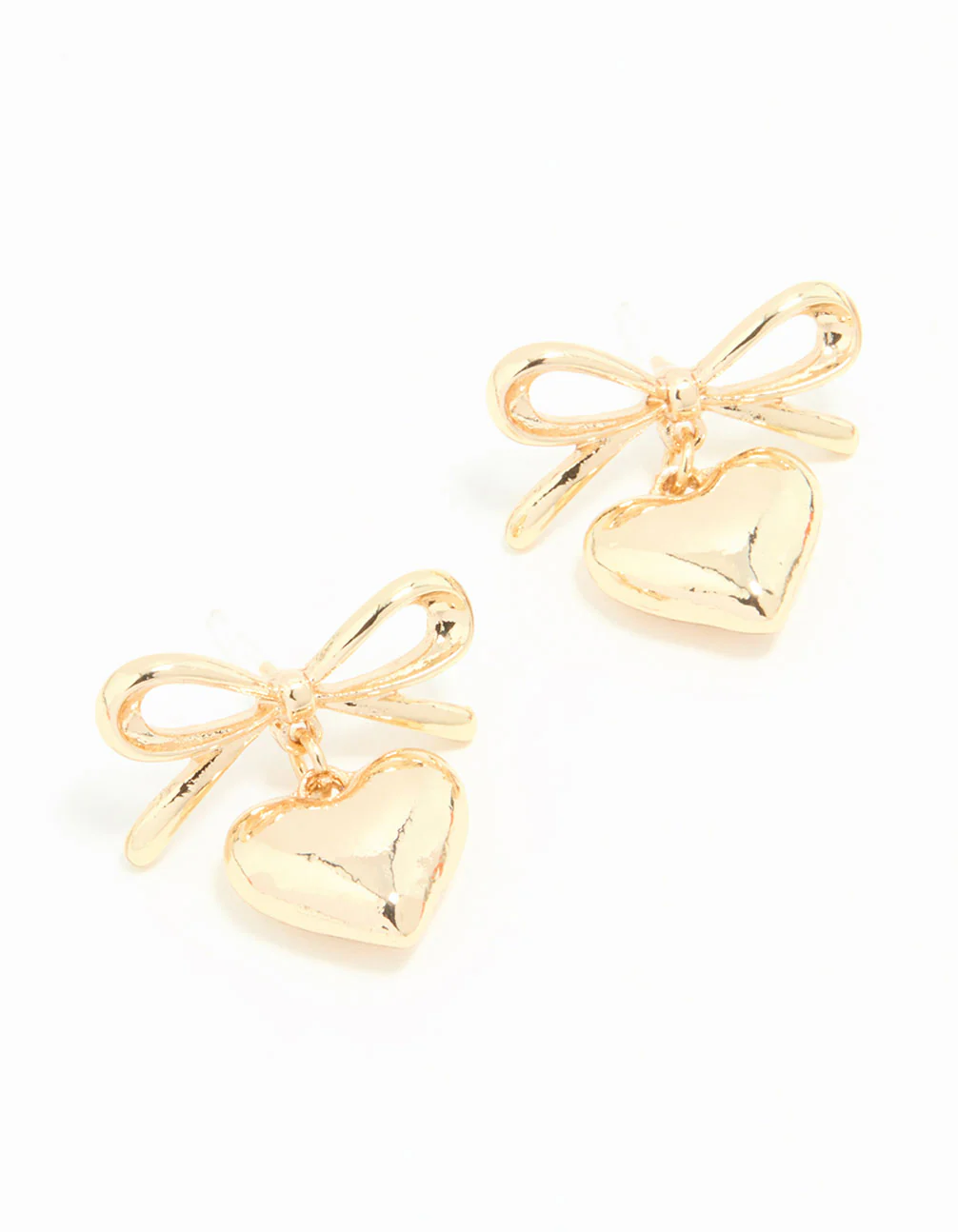 Gold Bow & Heart Stud Earrings