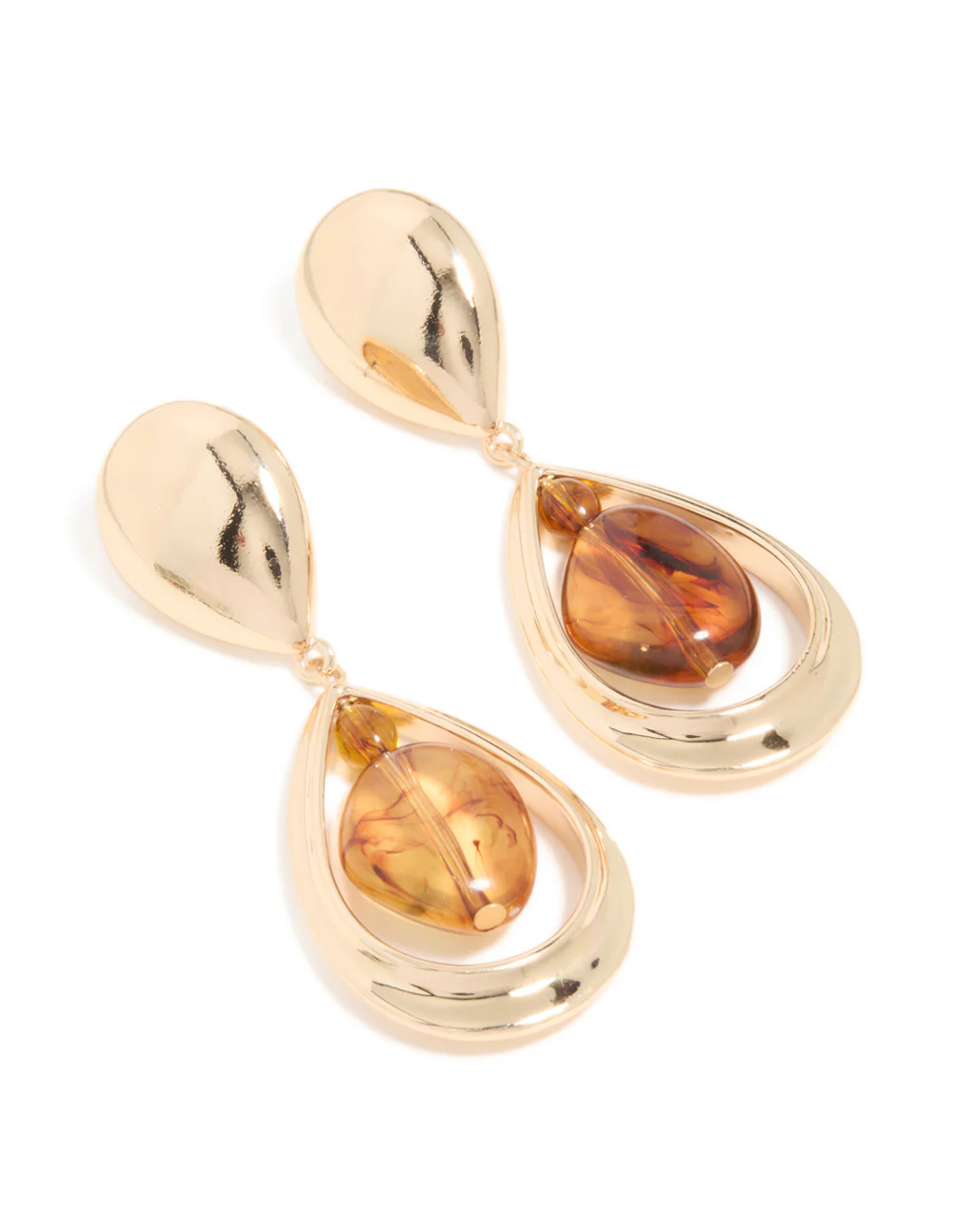 Gold Brown Acrylic & Double Drop Earrings - Image 2