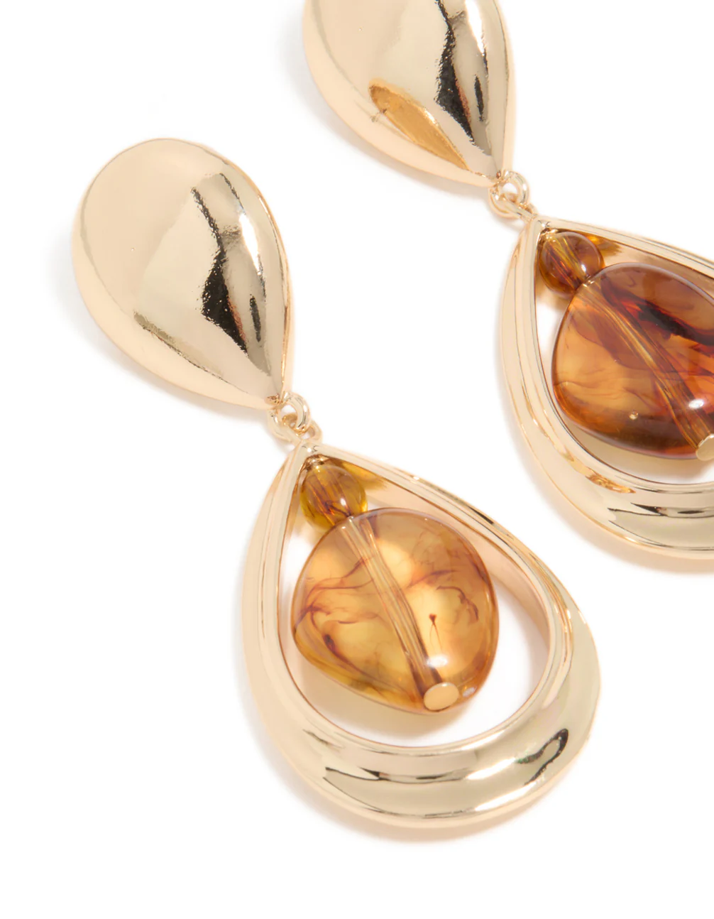 Gold Brown Acrylic & Double Drop Earrings - Image 4
