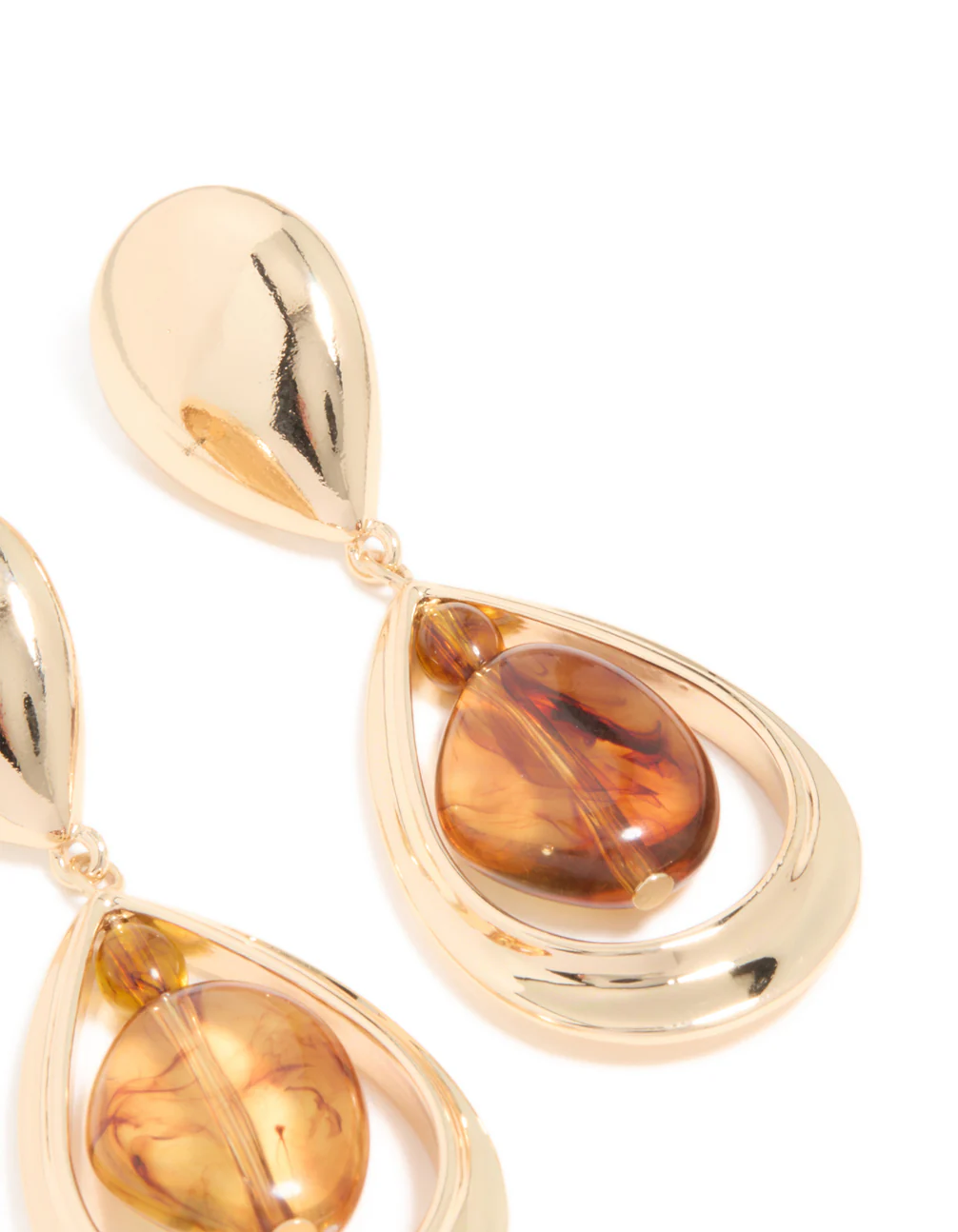 Gold Brown Acrylic & Double Drop Earrings - Image 5
