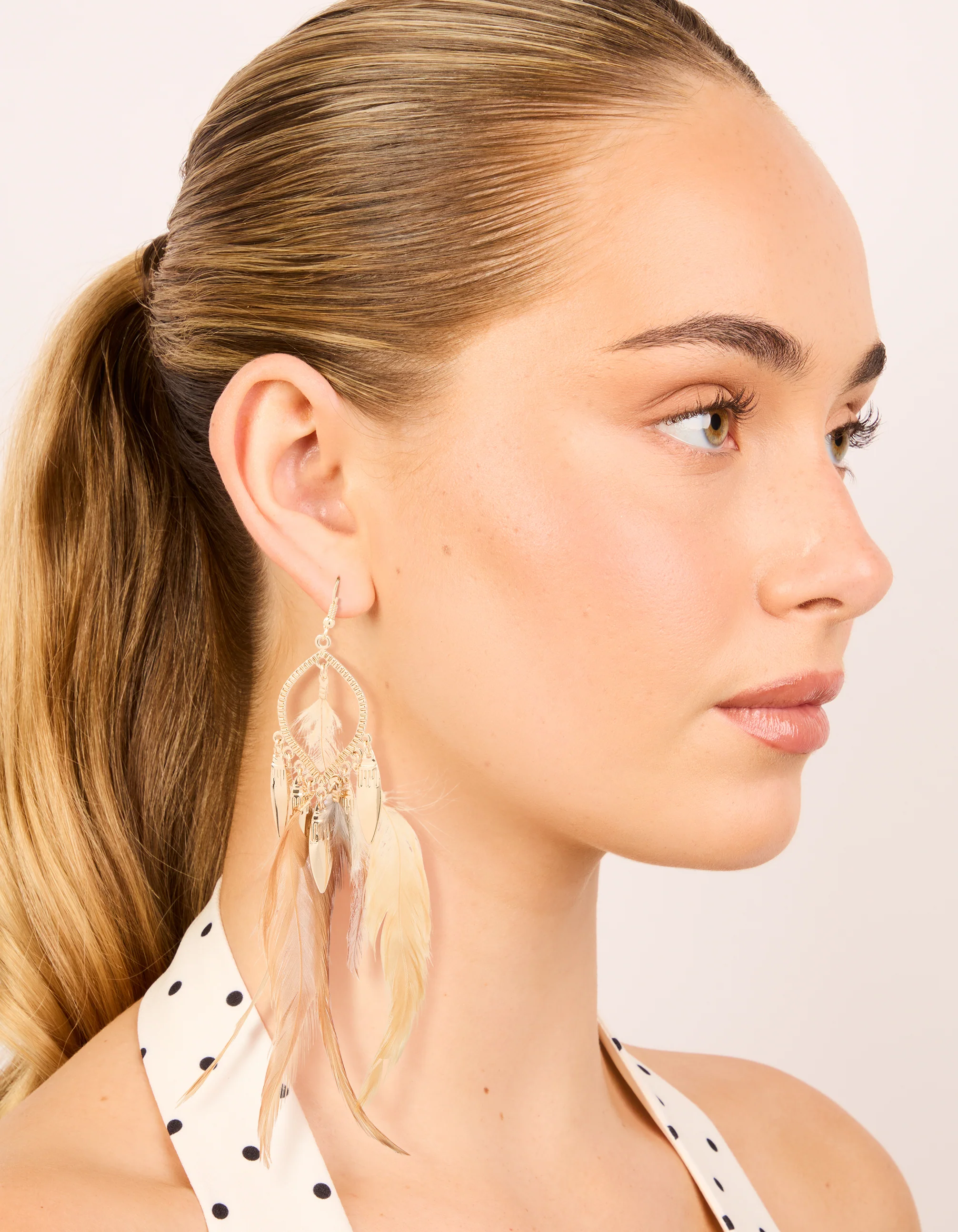 Gold Brown Feather Boho Fish Hook Earrings - Image 3
