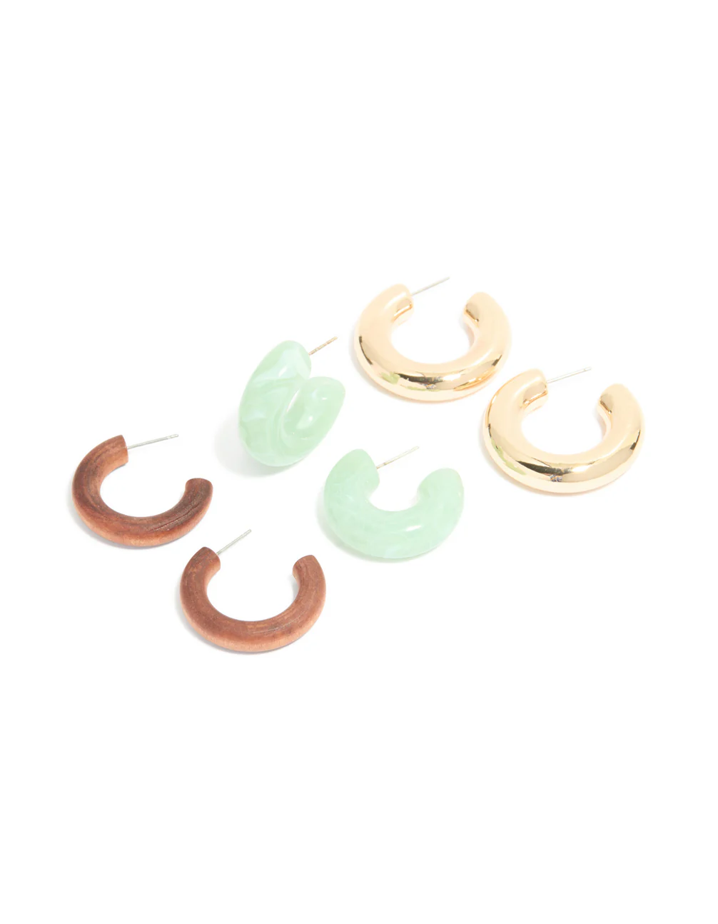Gold Brown & Green Open Hoop Earrings 3-Pack - Image 2