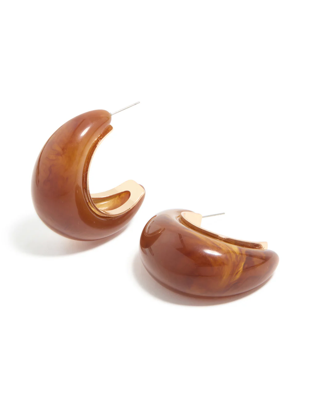 Gold & Brown Resin Large Open Hoop Earrings - Image 2