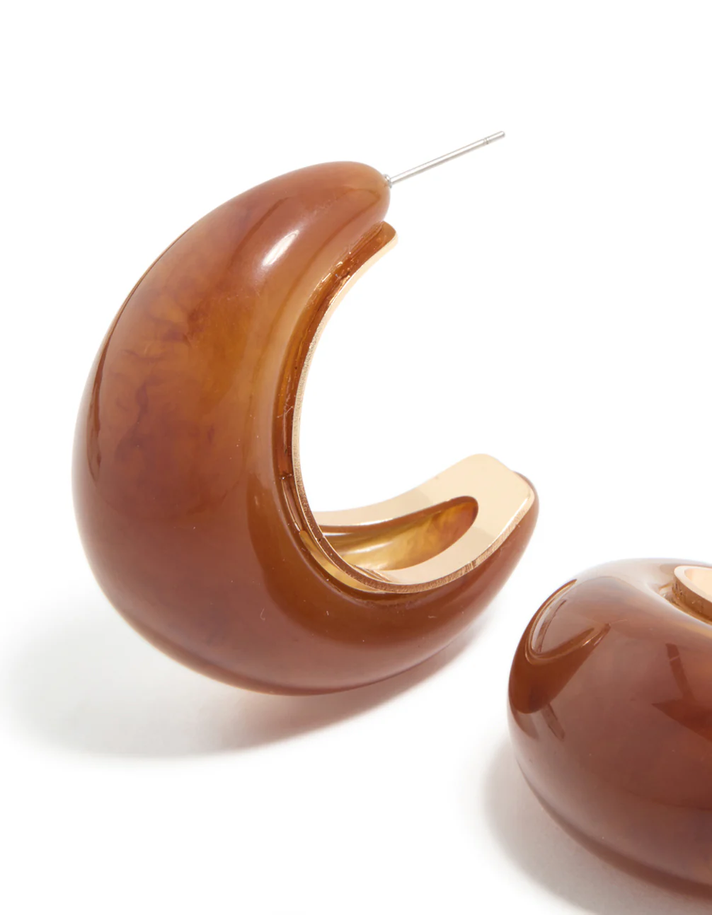 Gold & Brown Resin Large Open Hoop Earrings - Image 4