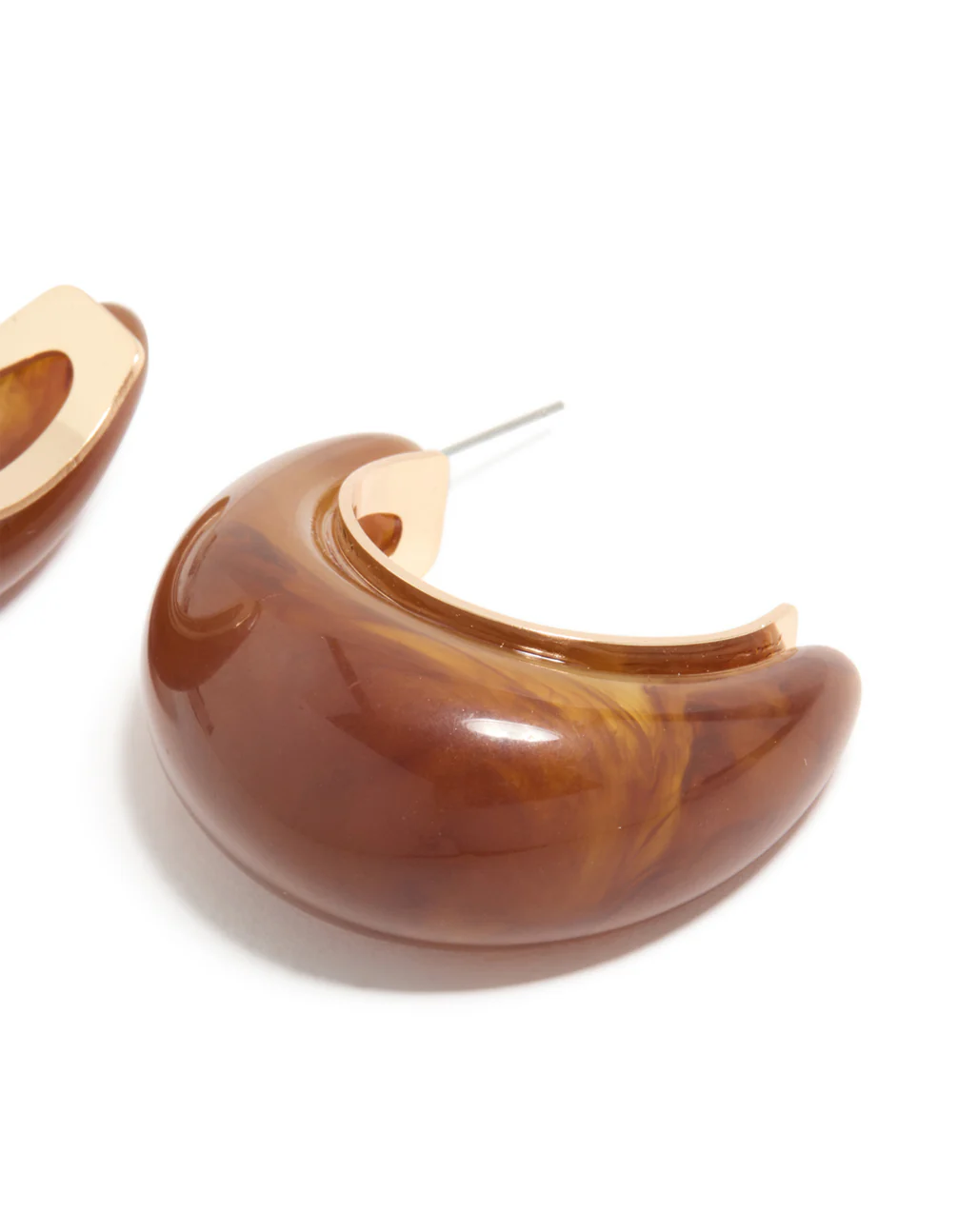 Gold & Brown Resin Large Open Hoop Earrings - Image 5