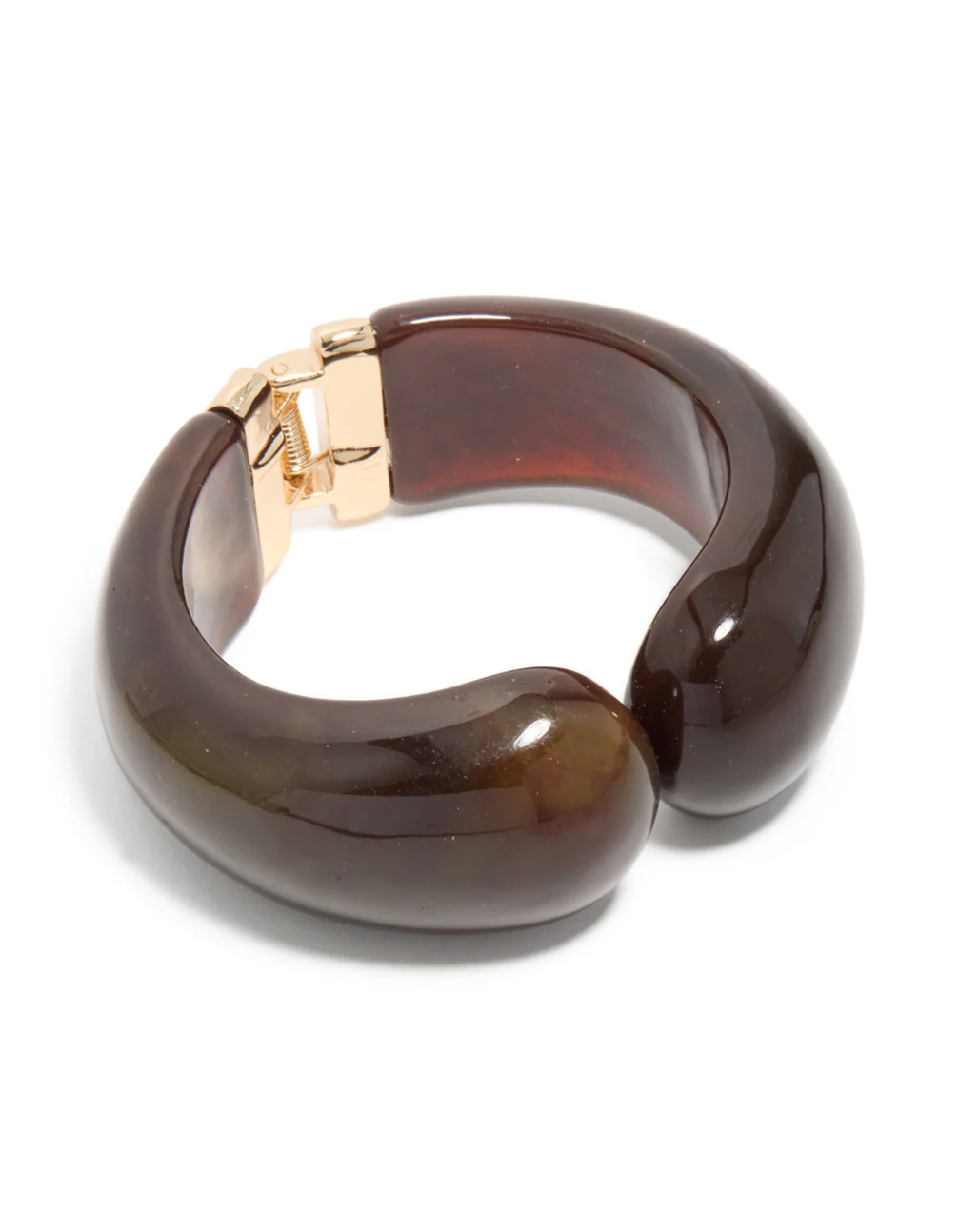 Gold & Brown Resin Open Front Bangle - Image 2