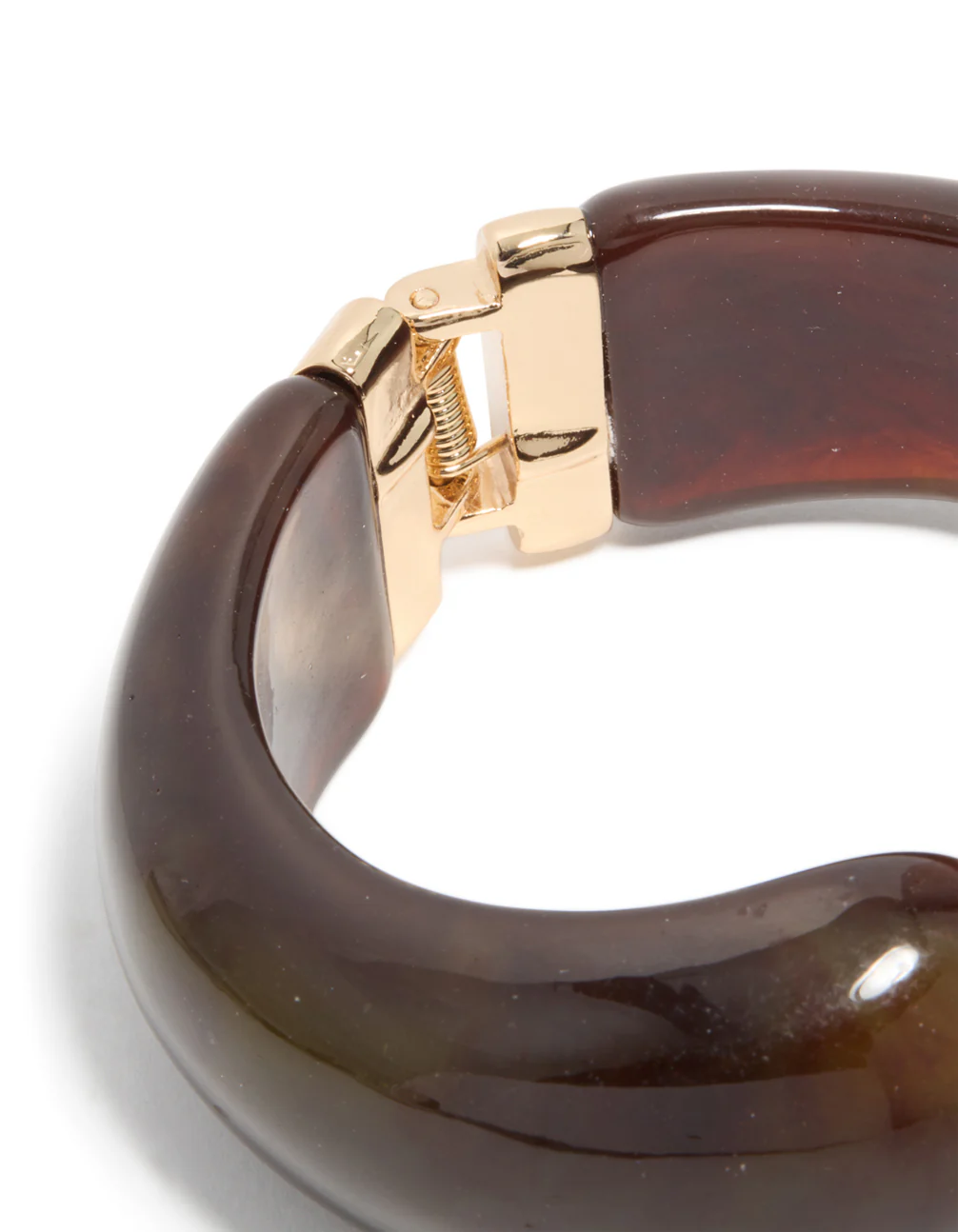 Gold & Brown Resin Open Front Bangle - Image 5