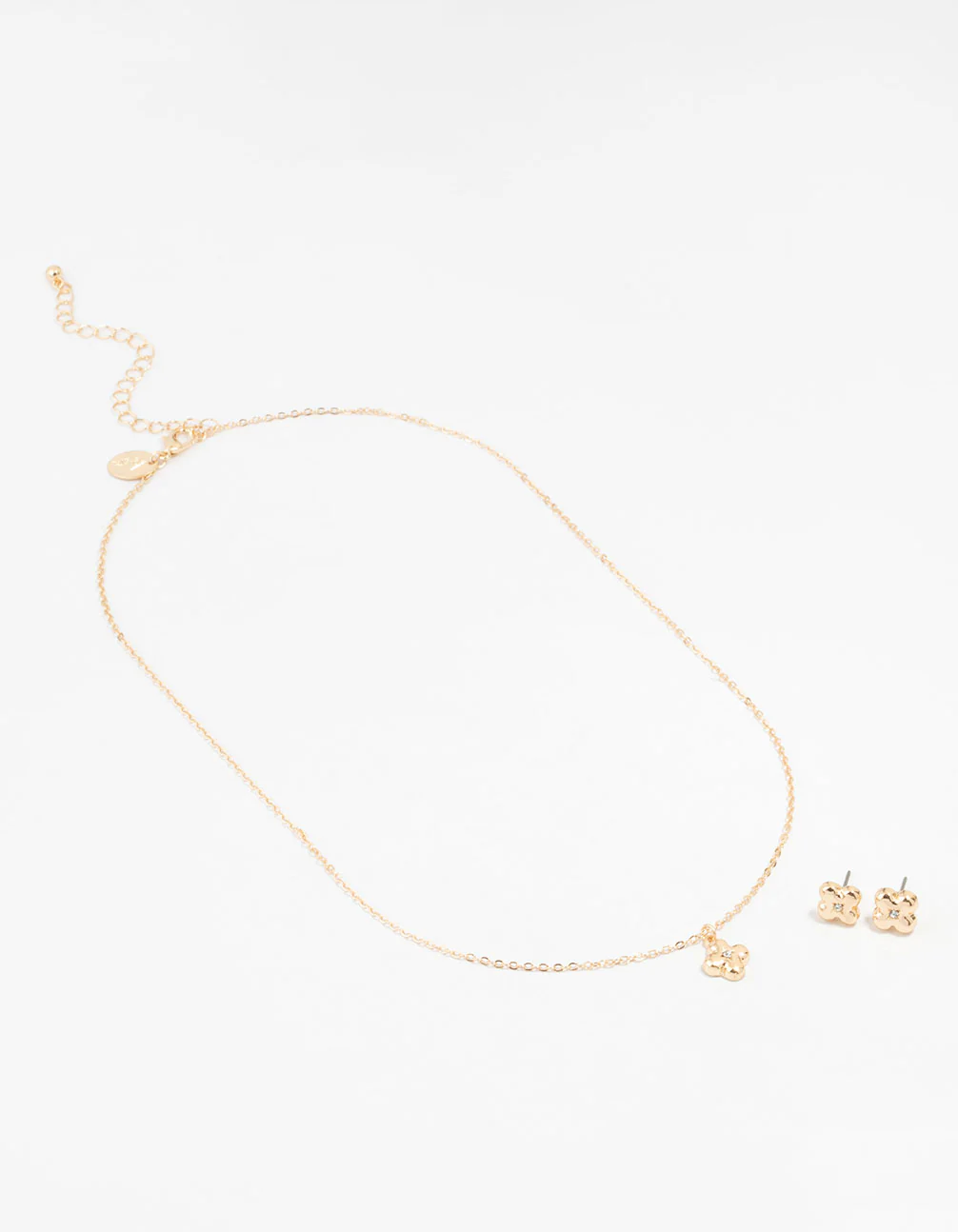 Gold Bubble Cross Necklace and Earrings Set - Image 2