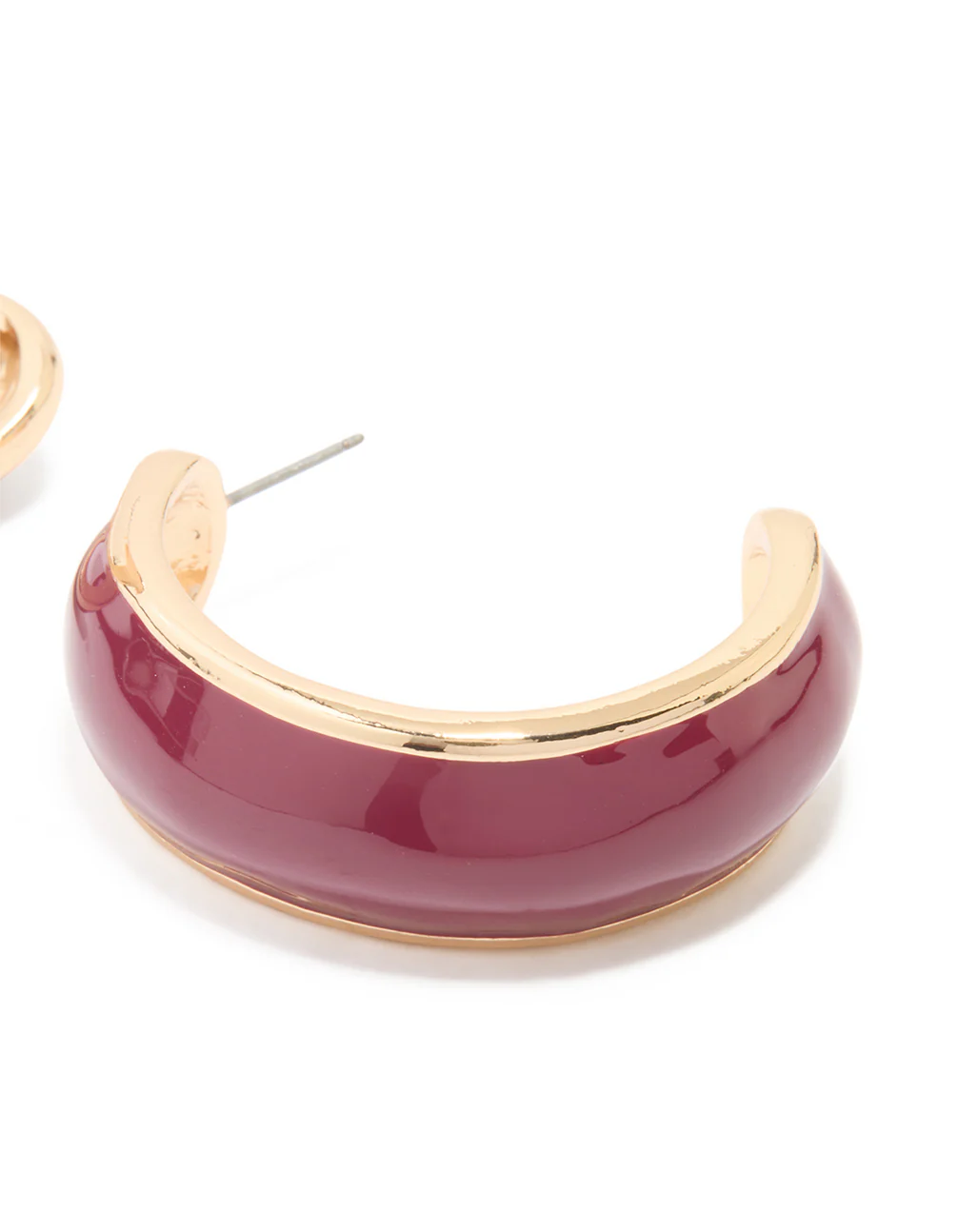 Gold Burgundy Enamel Hoop Earrings - Image 3